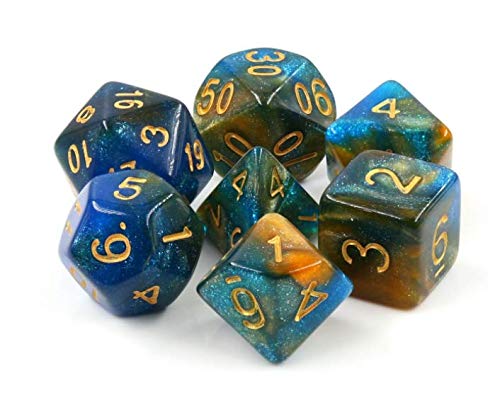 River Kingfisher - Polyset Dice | Polydice | Blue Orange Glitters and Gold | Dice Set of 7 Pieces | D&D and RPGs | Plastic Dice Set | Polyhedral Dice Set | DND / D&D / Dungeons and Dragons