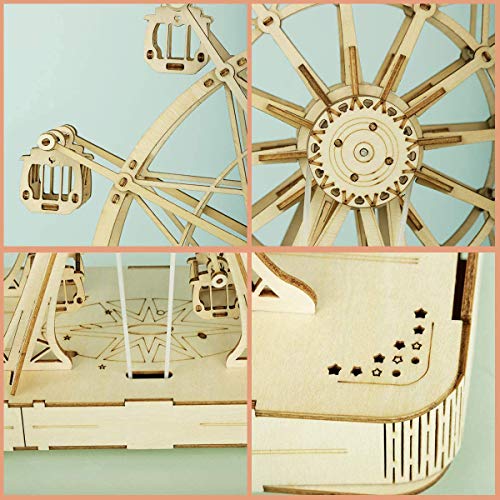 Robotime Puzzle 3D Puzzle Música Kits de Modelos de Madera Maquetas para Adultos de Construcción Laser Cut Puzzle Regalo de Desafío (Ferris Wheel)