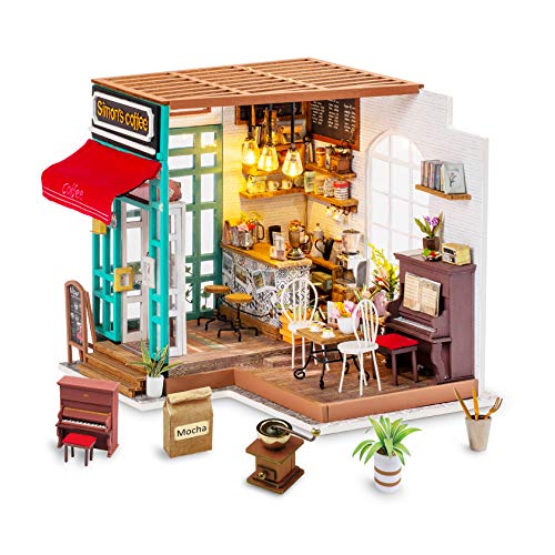 Rolife Casa de muñecas en miniatura Kit de bricolaje Coffe Shop Rollplay Toy Casa de muñecas Modelo Habitación Adultos Adolescentes - Simmon's Coffee House
