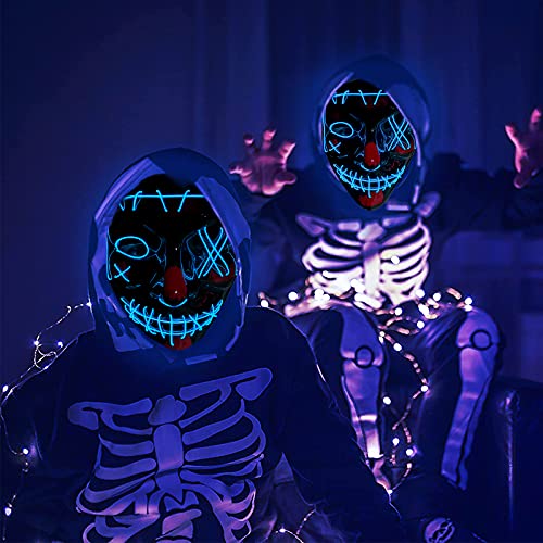RUTIDA LED Mascaras Halloween, Máscaras de Terror Halloween Purge Máscara V Vendetta Mask 3 Modos de Iluminación, Craneo Esqueleto Mascaras para Halloween/Cosplay/Mascarada
