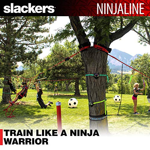 Schildkröt Slackers Ninja Line Starter Set 2021, Pista Colgante de 11 Metros, Juego Completo de 11 Piezas, se Puede Usar como Slackline, Incluye 7 Obstáculos, Entrena como un Ninja, 980024