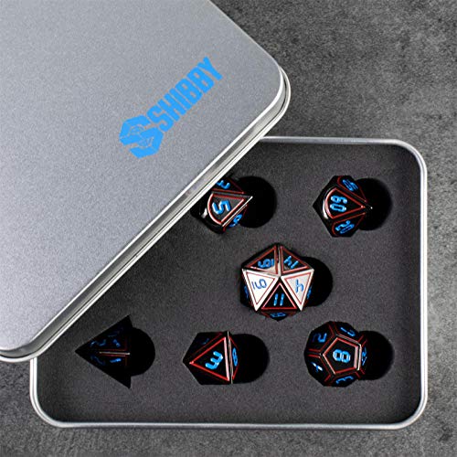 shibby 7 Cubos de Metal poliédricos para Juegos de rol y de sobremesa en óptica Digital D4 Incl. Caja de Almacenamiento