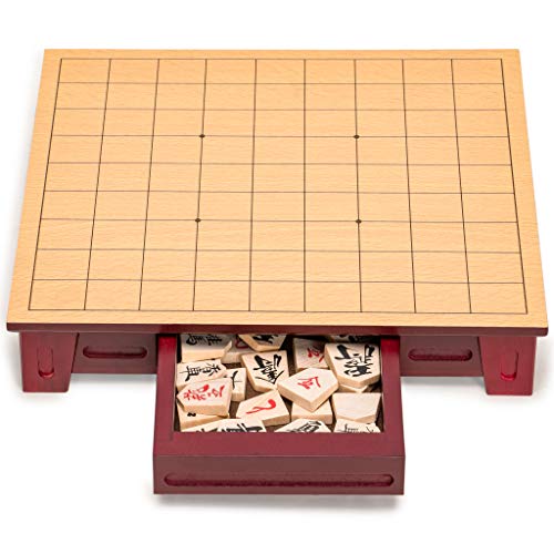 Shogi Japanese Chess Game Set with Wooden Board/Table, Drawers and Traditional Koma Pieces by Yellow Mountain Imports