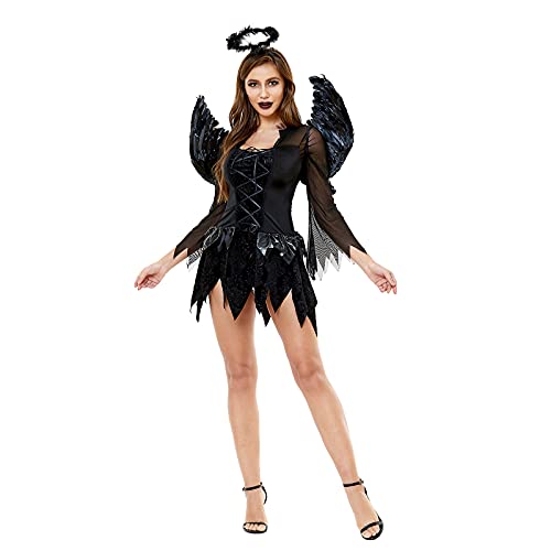 SHUKOES Disfraz De ángel Caído De Halloween, Vestidos De Corsé De ángel Caído Oscuro De Halloween para Mujeres Y Niñas, Disfraz De Cosplay,XXL