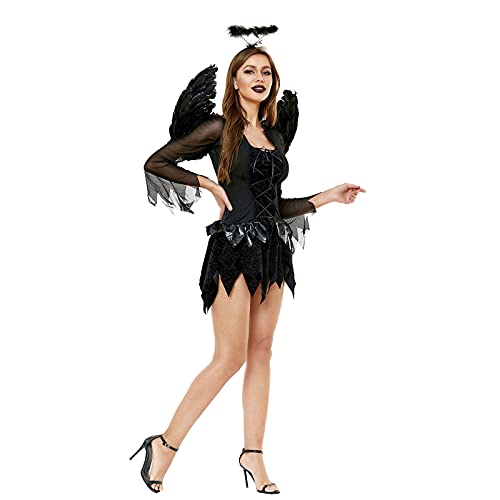 SHUKOES Disfraz De ángel Caído De Halloween, Vestidos De Corsé De ángel Caído Oscuro De Halloween para Mujeres Y Niñas, Disfraz De Cosplay,XXL