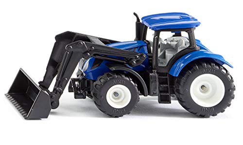 siku 1396, Tractor New Holland con cargador frontal, Metal/plástico, Azul/negro, Cargador frontal móvil, Enganche para remolque