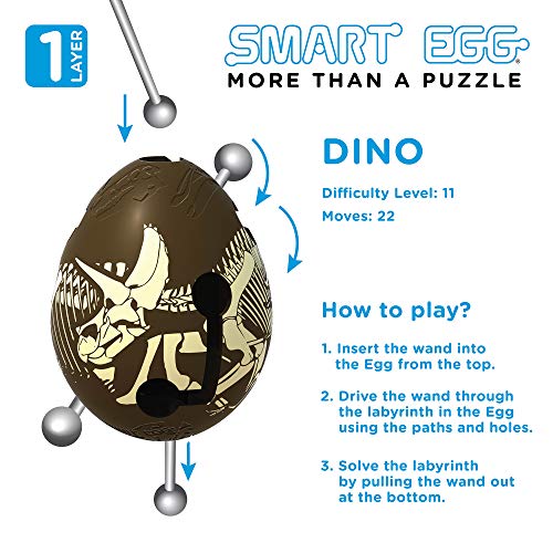 Smart Egg Dino - 3D Puzle de Laberinto y Juguete Educativo para Niños, Nivel 11 en Una Increíble Serie Rompecabezas - Desafío y Diversión en La Solución del Laberinto Dentro del Huevo