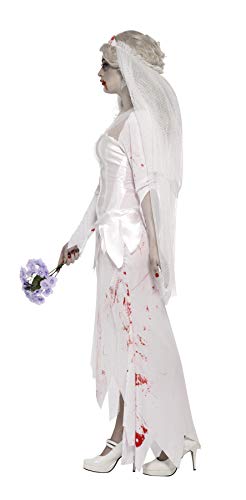 Smiffys-23295M Halloween Disfraz de novia zombi hasta que la muerte nos separe, con vestido, velo y ramo, Blanco, M