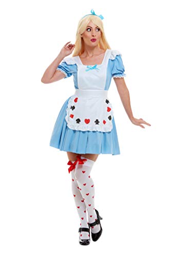 Smiffys-39474M Alice in Wonderland Disfraz de Nina baraja de Cartas, con Vestido, Color Azul, M-EU Tamaño 40-42 (Smiffy'S 39474M)