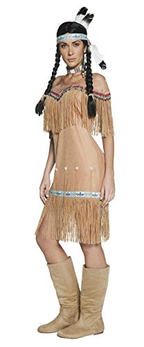 Smiffy's Smiffys-36127S Disfraz de Dama Inspirado por Las Americanas nativas, Beige, con Vestido y Fleco, Color, S-EU Tamaño 36-38 36127S