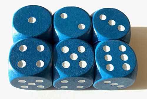 Spieltz Dados de madera extra grandes (20 mm), para juegos XL, para niños pequeños, ancianos, 6 dados, color azul con ojos blancos.