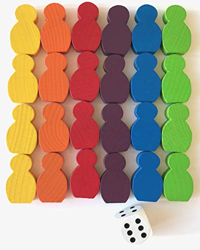 Spieltz Juego de figuras de madera para juegos de mesa (figuras grandes pegables 21 x 34 x 8 mm, 6 x 4 figuras + 1 dado)