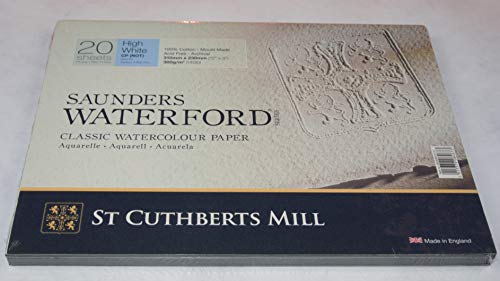 St Cuthberts Mill Saunders Waterford Bloc Encolado 4 lados 23x31 20 hojas 100% Fino 300g Blanco Natural