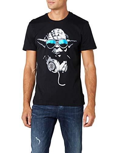 Star Wars Yoda Cool Hombre Camiseta Negro M, 100% algodón, Regular