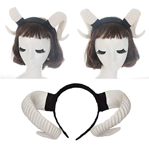 STOBOK Diadema con cuernos de oveja para Halloween, disfraz, cosplay, accesorio para fotos, color blanco