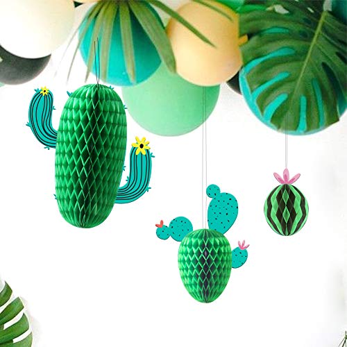SUNBEAUTY 3D Cactus Papel Decoracion 3 Piezas, Decoracion Fiesta Tropical Verano Baby Shower Boda Summer Party Supplies