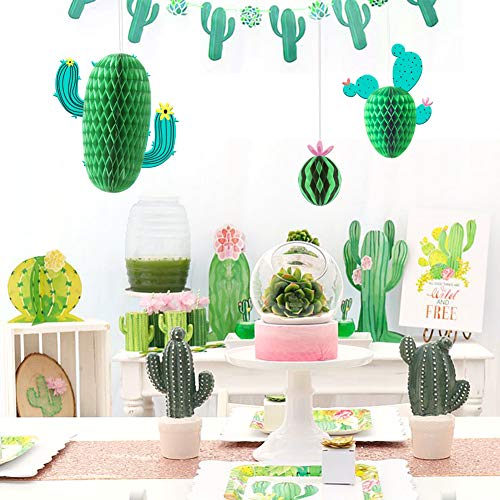 SUNBEAUTY 3D Cactus Papel Decoracion 3 Piezas, Decoracion Fiesta Tropical Verano Baby Shower Boda Summer Party Supplies