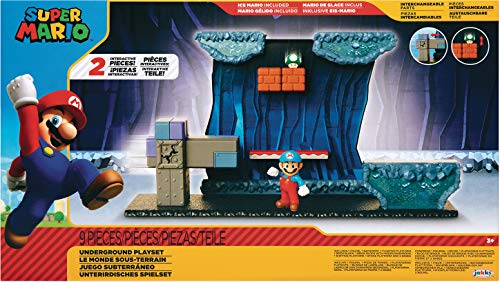 SUPER MARIO- Juego con Figura de acción Ice Mario Incluye 5 Piezas de Entorno Interactivo, Color Verde (Jakks 404274)