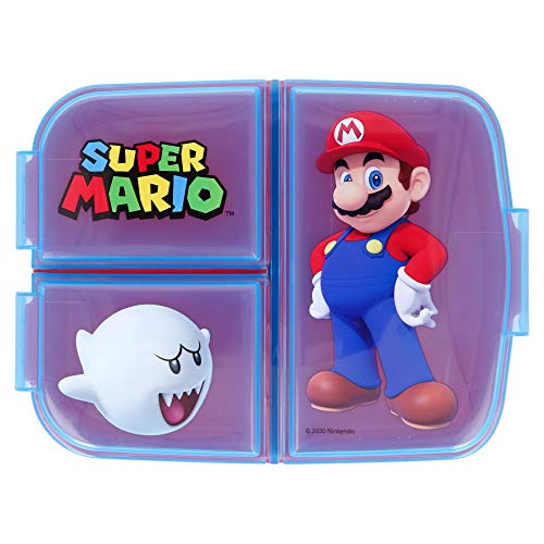 Super Mario | Sandwichera Con 3 Compartimentos Para Niños - Lonchera Infantil - Porta Merienda - Fiambrera Decorada