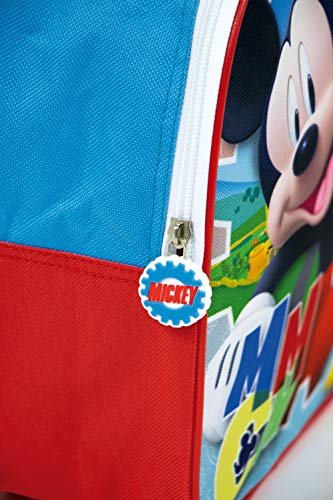 Superdiver Mochila infantil de Mickey Mouse Licencia Oficial Disney para el colegio y la guardería - 24cm - color azul y rojo - con asas acolchadas - Ideal para niños y niñas