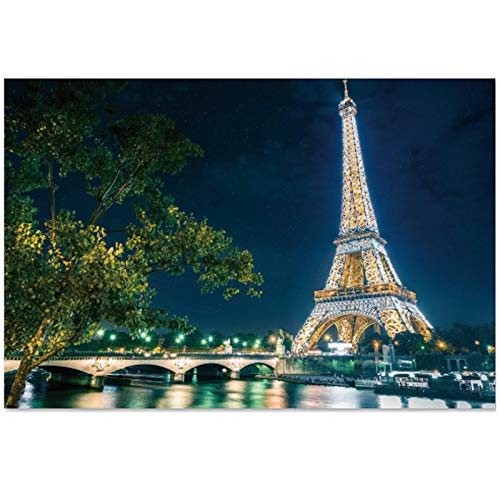 SuperPower® Arte Manchado 1000 piezas París Francia Torre Eiffel Ciudad Río Puente Paisaje Nocturna Vista Panorámica Puzzles de madera para Hogar Marco de fotos Decoración de pared Regalo