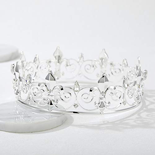 SWEETV Medieval Imperial Cristal Corona del Rey Tiara de los Hombre para la Celebración, Plata