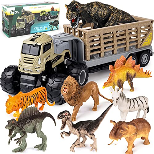 Tacobear Dinosaurio Camión Juguete Dinosaurios Juguetes Camión de Transporte con 8pcs Figuras Dinosaurio Animales Camión Juguete Dinosaurios para Niños Juego Dinosaurios Regalos para Niños de 3-8 Años