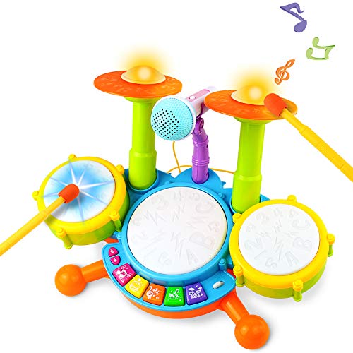 Tambor Infantil Instrumentos Musicales Infantiles Batería Juguete con Canciones Infantil Kit de Batería ElectróNica Idea de Regalo para Niños 3 4 5 6 Años