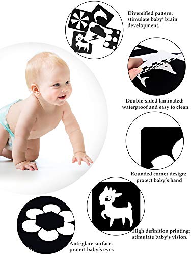 Tarjetas Negras y Blancas para Bebés, 48 Imagenes 5,5 x 5,5 Pulgadas Tarjetas de Contraste Diseñado para Juguete de Bebés Recién Nacidos de 0 - 6 Meses con Alto Contraste