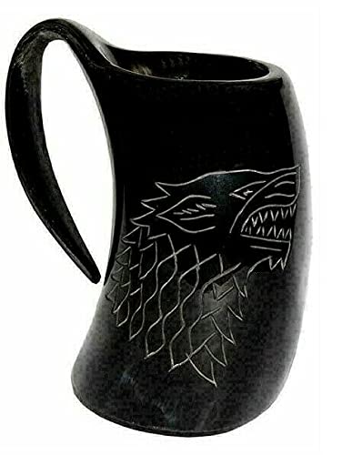 Taza de lobo tallado con diseño de lobo para cerveza vikingo
