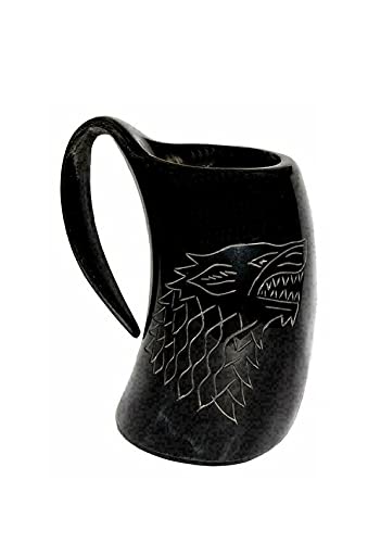Taza de lobo tallado con diseño de lobo para cerveza vikingo