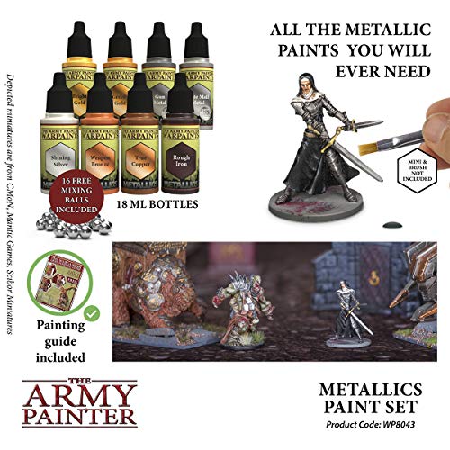 The Army Painter | Metallic Paint Set | 8 Pinturas Metálicas y 16 Bolas de Mezcla | para Pintura y Modelado de Figuras Miniatura de Wargames