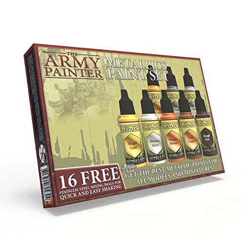 The Army Painter | Metallic Paint Set | 8 Pinturas Metálicas y 16 Bolas de Mezcla | para Pintura y Modelado de Figuras Miniatura de Wargames