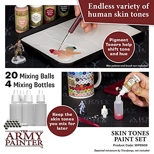 The Army Painter Skin Tones Paint Set, Warpaints 12 Pintura Acrílica 3 Quickshade Washes 1 Mixing Medium 4 Botes para Mezclar 20 Mixing Balls para el set de Pinturas acrílicas para pintar modelos