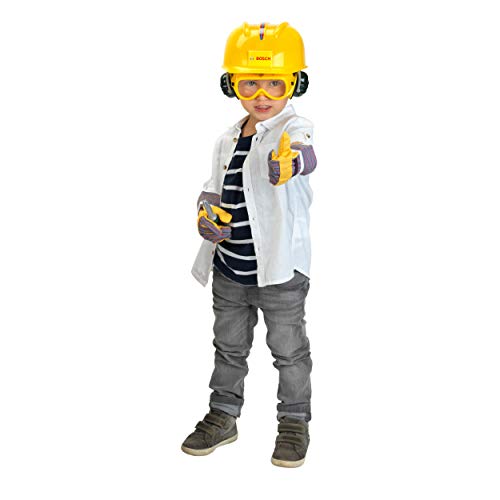 Theo Klein 8532 Sierra de cadena Bosch - Con función de luz y sonido - Incluye guantes, orejeras, gafas de seguridad y casco - Juguete para niños a partir de 3 años
