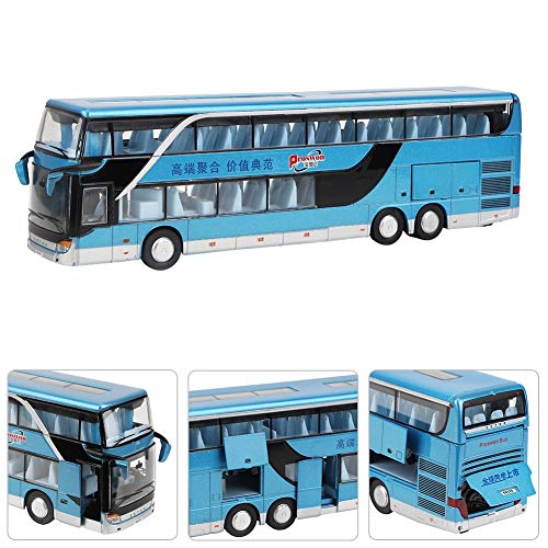 Tnfeeon 1:50 Eléctrico de Aleación de Dos Pisos Autobús Escolar Modelo de Coche Juego de Juguete con Música Ligera Mejor Regalo para Niños Pequeños(Azul)