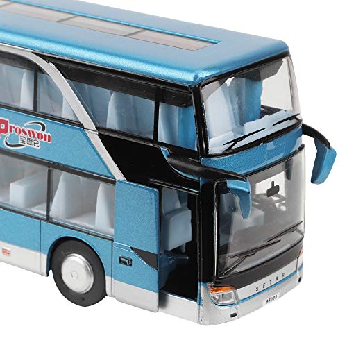 Tnfeeon 1:50 Eléctrico de Aleación de Dos Pisos Autobús Escolar Modelo de Coche Juego de Juguete con Música Ligera Mejor Regalo para Niños Pequeños(Azul)