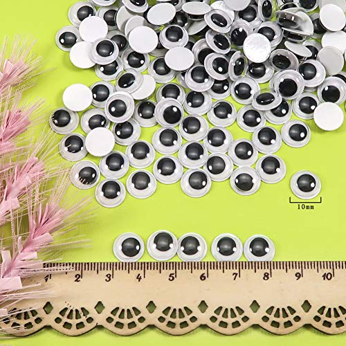 TOAOB 300 Piezas 10 mm Adhesivos Ojos Móviles Negros de Plástico Redondo Autoadhesivo Ojos de Muñecas para Manualidades de Scrapbooking Artesanía Accesorios de Juguete