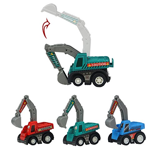 TONZE Coches de Juguetes Vehiculos Mini Excavadora, Miniature Camion Construcción Juegos para Niños Niñas de 3 4 5 Años, 9 Piezas