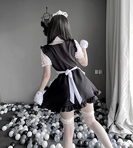 Traje de criada de anime japonés clásico Lolita delantal vestido de criada Cosplay lencería sexy lindo, 2454negro, Talla única