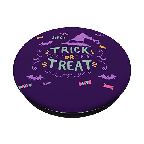 Trick or Treat - Murciélago Bruja Púrpura de Halloween Boo PopSockets Agarre y Soporte para Teléfonos y Tabletas