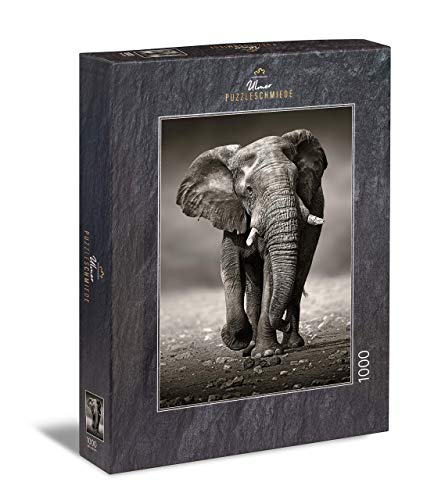 Ulmer Puzzleschmiede - Puzzle Elefante - Puzzle de 1000 Piezas - Poderoso Elefante como la fotografía en Blanco y Negro