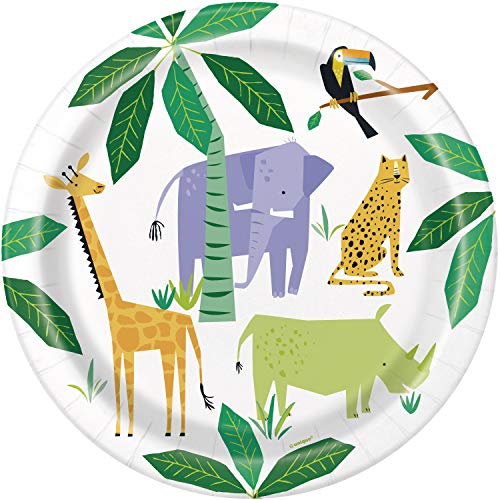 Unique Party- Platos de Papel Ecológicos-23 cm-Fiesta de Safari de Animales-Paquete de 8, Multicolor (73925EU)