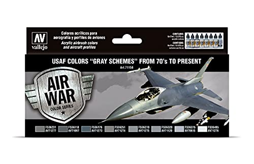 Vallejo 71156 Model Air - Colores Acrílicos, USAF Colors “Grey Schemes” from 70’s to present, 17 ml, 8 uds