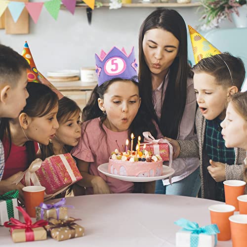 VAMAJOO Corona Cumpleaños y Fiestas Infantiles + Números 1 al 6 + Bolsa de Algodón. Confeccionada en España con Material Suave y consistente. (Corona Lila)