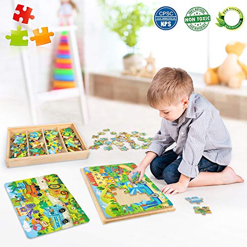 VATOS Puzzles de Madera 112 Piezas - Rompecabezas de Madera Puzzles Infantiles 3 4 5+ años Juguetes educativos de Aprendizaje Preescolar con Caja
