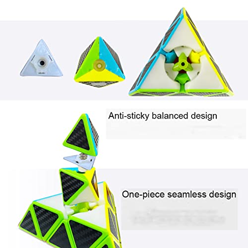 Vdealen Cubo Mágico Pyraminx Cubo de Rompecabezas de Pirámide Juguete de Viaje de Giro Rápido Y Suave para Niños(Pegatina de Fibra de Carbono)