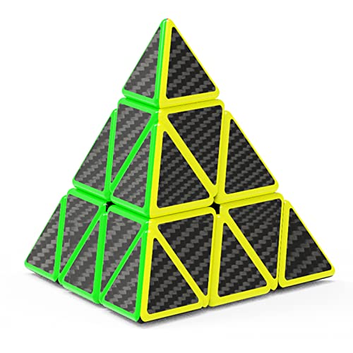 Vdealen Cubo Mágico Pyraminx Cubo de Rompecabezas de Pirámide Juguete de Viaje de Giro Rápido Y Suave para Niños(Pegatina de Fibra de Carbono)
