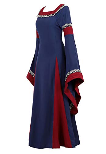 Vestido Medieval Renacimiento Mujer Vintage Victoriano gotico con Manga Larga de Llamarada Disfraz Princesa Azul Oscuro 2XL