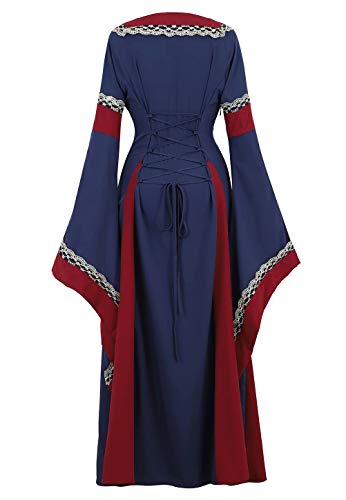 Vestido Medieval Renacimiento Mujer Vintage Victoriano gotico con Manga Larga de Llamarada Disfraz Princesa Azul Oscuro 2XL